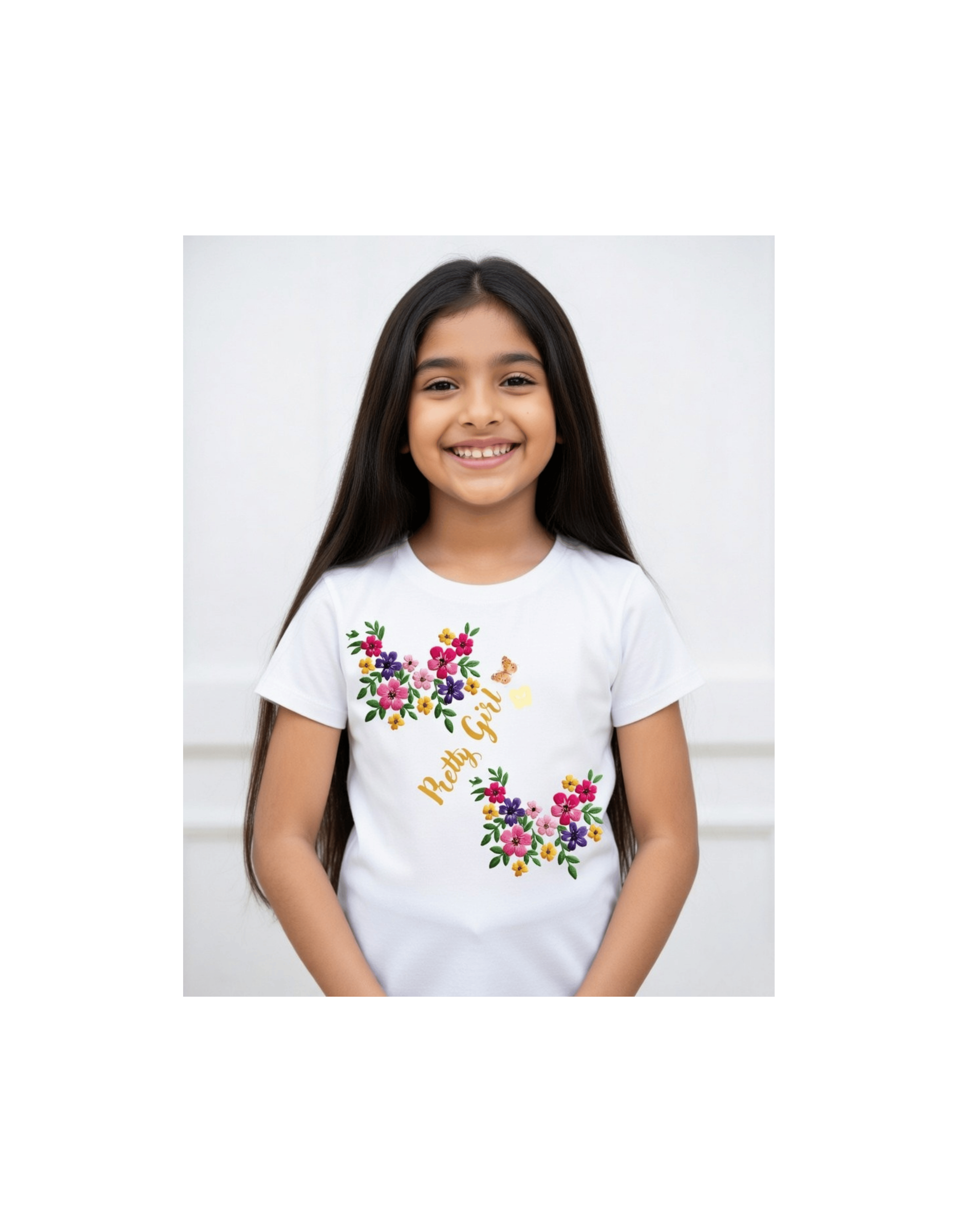 Pretty Girl Floral Embroidery T-Shirt for Girls 8-14 Years | Cute Flower Butterfly Graphic Tee